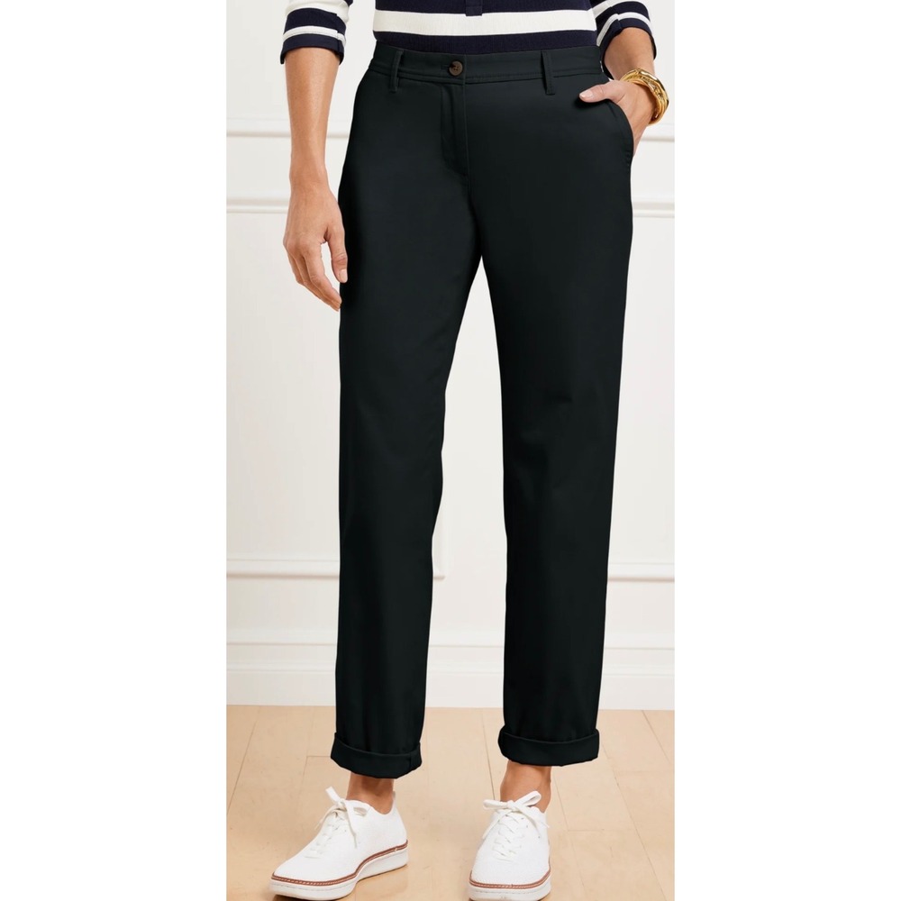 Talbots‎ Womens 12P Black Relaxed Chino Pants Straight Leg Cotton Stretch JO3069